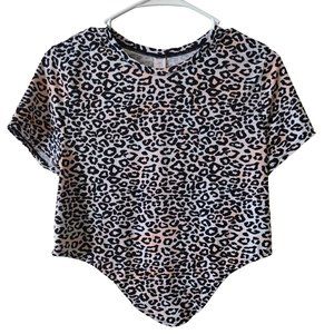 No Boundaries Top Junior Medium Leopard Print Short Sleeve